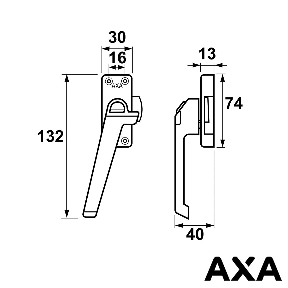 Alternatieve afbeelding voor AXA Fensterverschluß 3308 mit Ventilationsnocke en Druckknopf links Schwarz