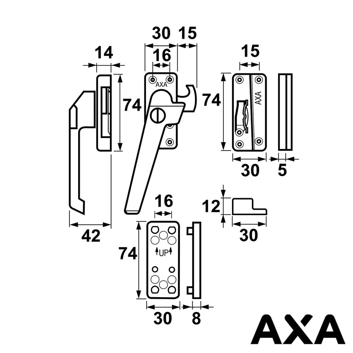 Alternatieve afbeelding voor AXA Fensterverschluß 3319 mit Ventilationsnocke en Zylinderslot links Schwarz SKG*