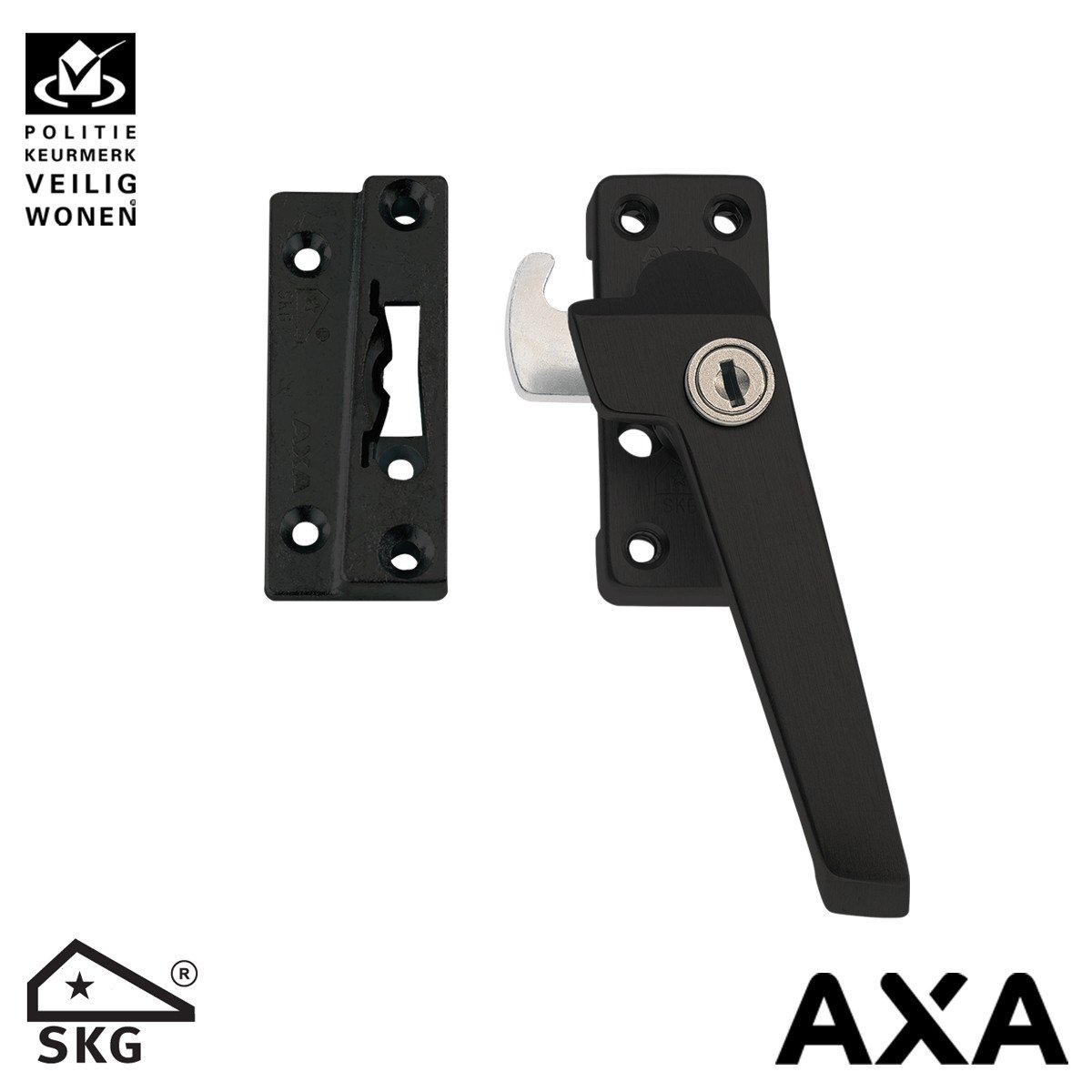 Alternatieve afbeelding voor AXA Fensterverschluß 3319 mit Ventilationsnocke en Zylinderslot rechts Schwarz SKG*