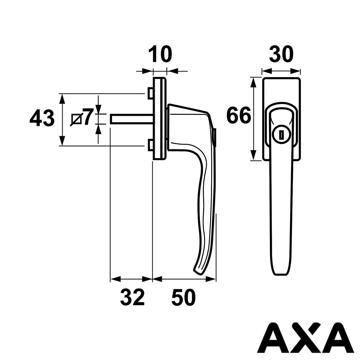 Alternatieve afbeelding voor AXA Fensterverschluß 3350 Dreh-Kipp mit Zylinderschloß 7x32mm Schwarz SKG**