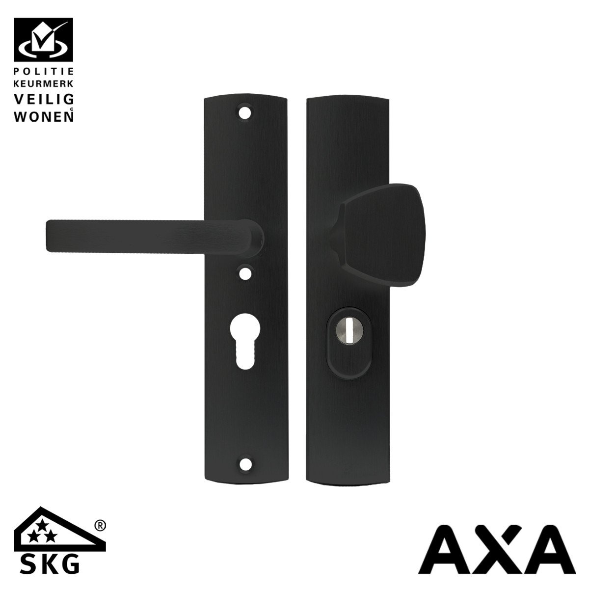 Alternatieve afbeelding voor AXA Sicherheits Türbeschlag Curve Plus Knopf-Griff pc55 geschliffen Schwarz SKG***