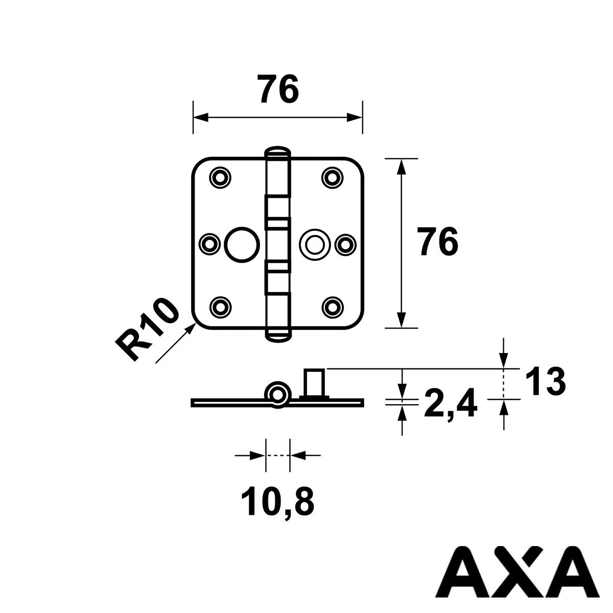 Alternatieve afbeelding voor AXA Sicherheitsscharnier gelagert 76x76mm Runde Ecken Stahl SKG**