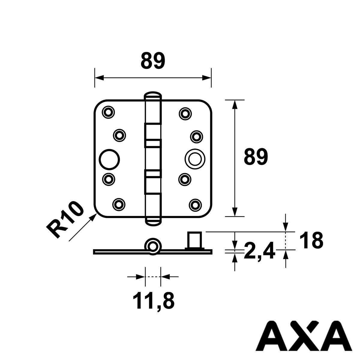 Alternatieve afbeelding voor AXA Sicherheitsscharnier gelagert 89x89mm Runde Ecken Stahl SKG***