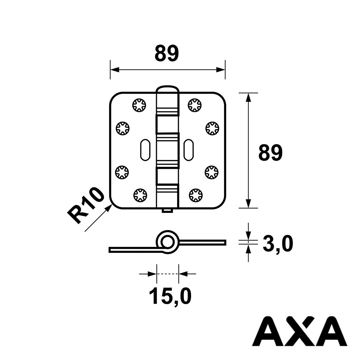 Alternatieve afbeelding voor AXA smart easyfix Scharnier 89x89mm Runde Ecken Stahl