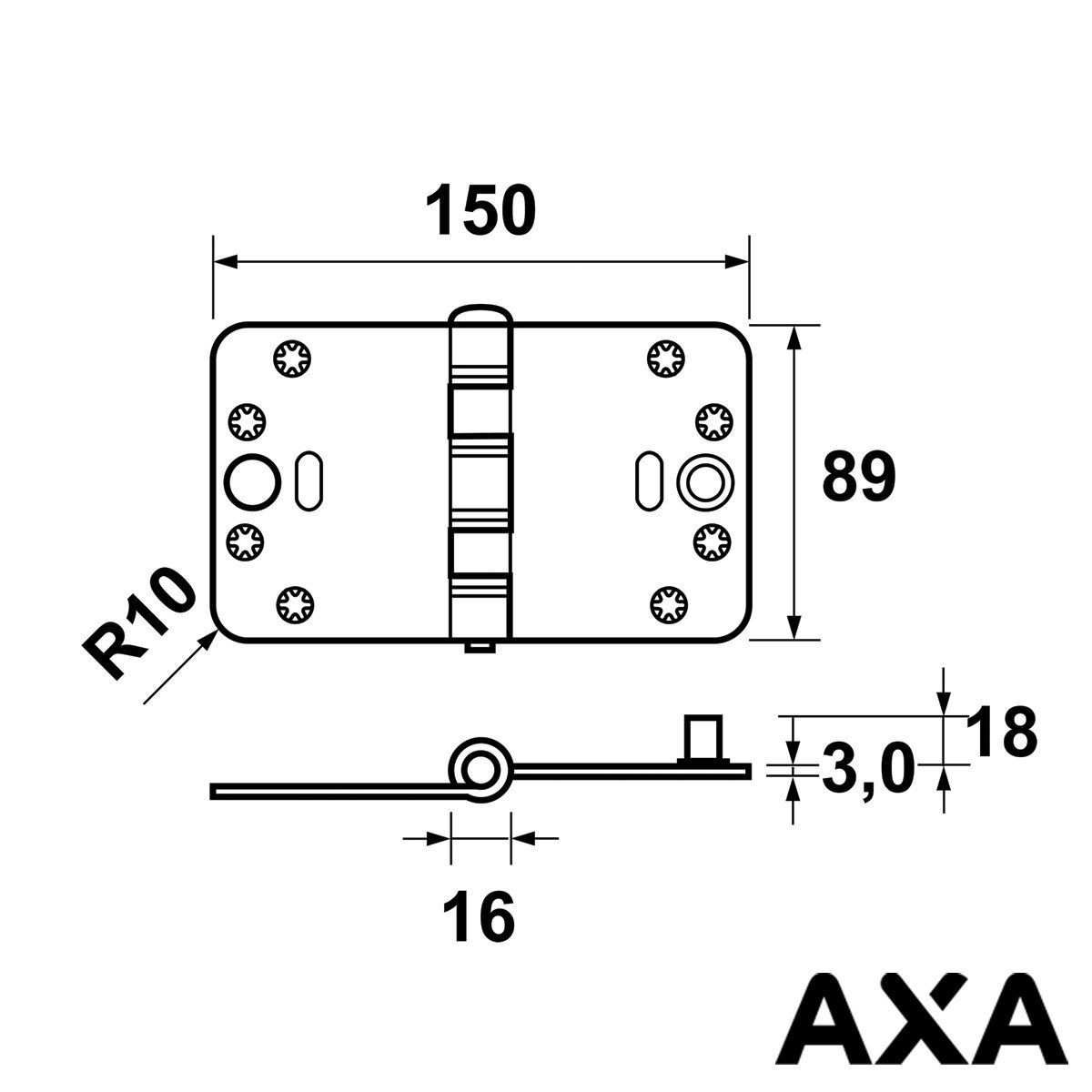 Alternatieve afbeelding voor AXA smart easyfix Sicherheitsscharnier 89x150mm Runde Ecken Schwarz SKG***
