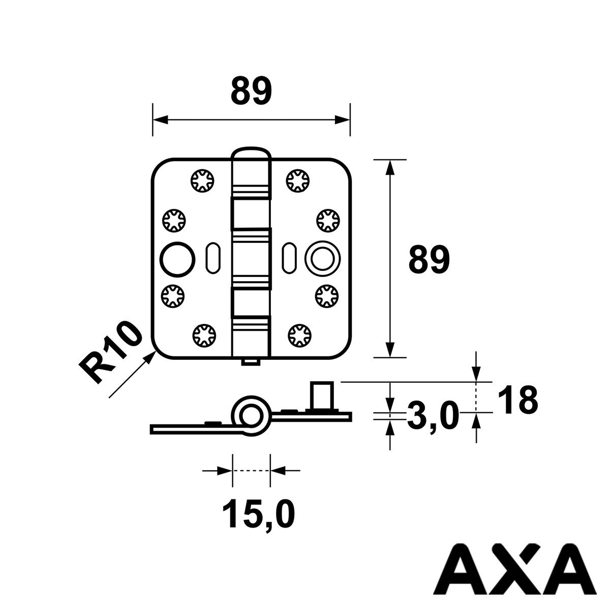 Alternatieve afbeelding voor AXA smart easyfix Sicherheitsscharnier 89x89mm Runde Ecken Stahl SKG***