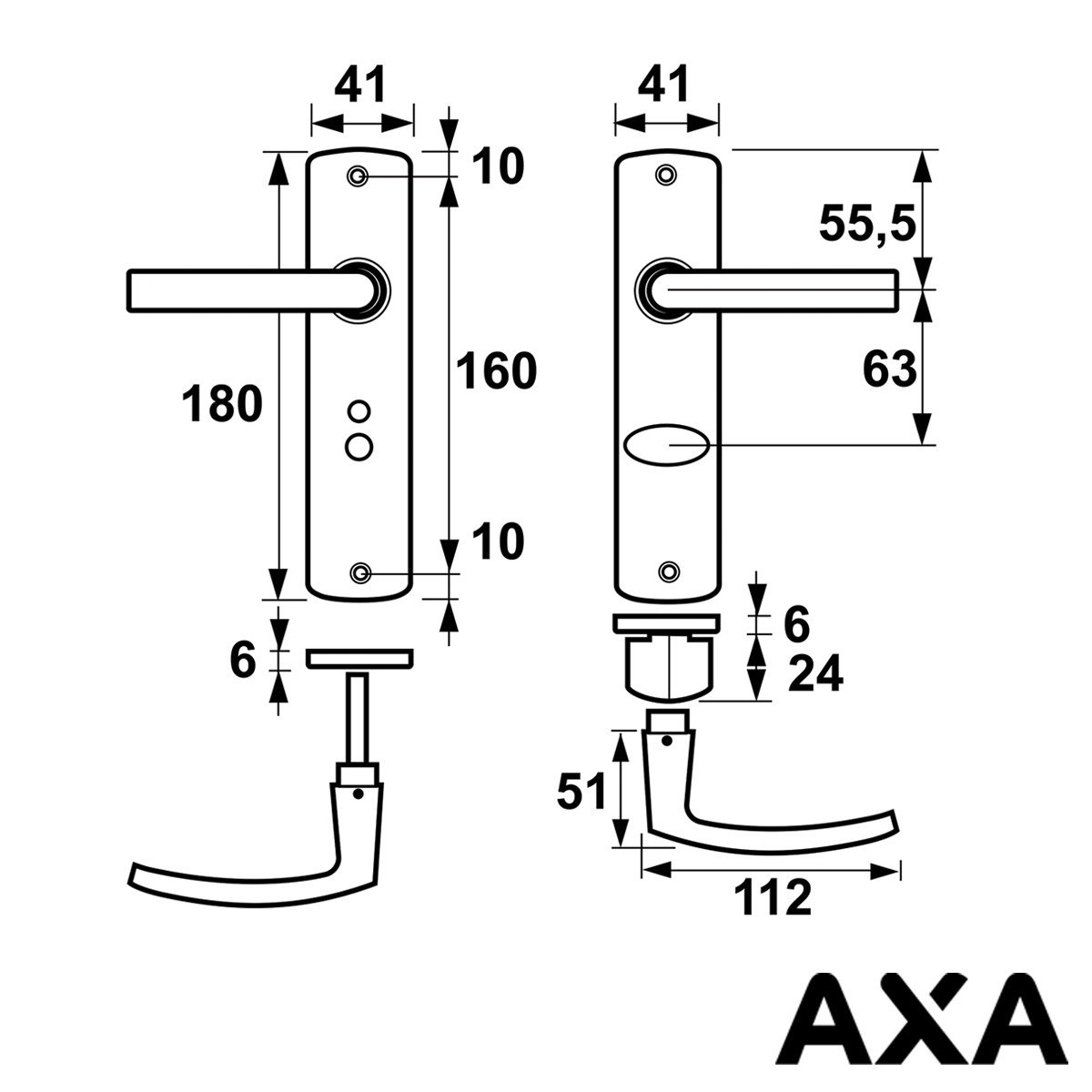 Alternatieve afbeelding voor Beschlag für Innentüren aluminium AXA WC-/Badezimmer 63/8