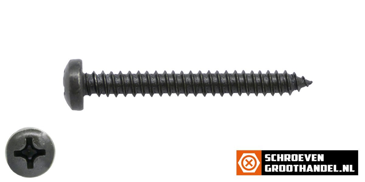 Alternatieve afbeelding voor Blechschrauben Schwarz verzinkt 4,8x50mm Linsenkopf philips DIN7981 200 Stück