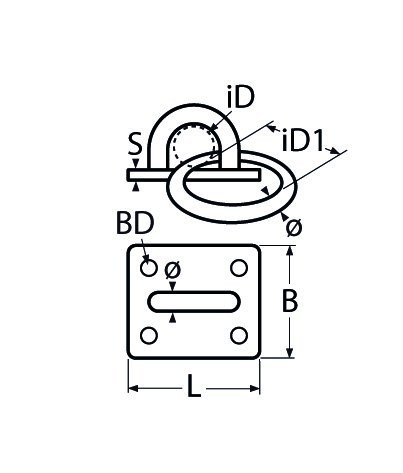 Alternatieve afbeelding voor Decksplatte eckig mit Ring 35x40mm Edelstahl A4 1 Stück