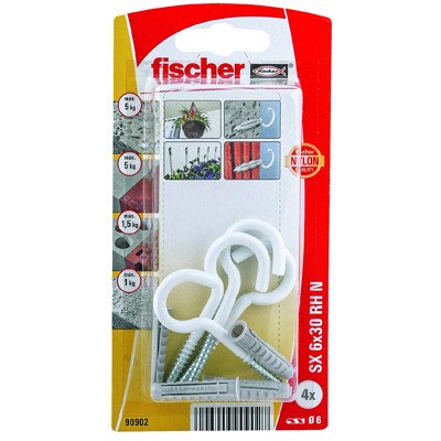 Alternatieve afbeelding voor fischer Dübel SX 6x30 RH N mit Weiße Rundhaken 4x65mm 4 Stück