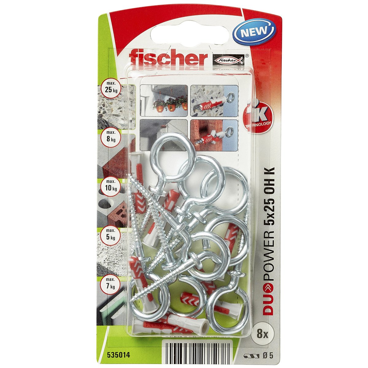 Alternatieve afbeelding voor fischer Duopower Dübel 5x25 OH K mit Ösenhaken 8 Stück