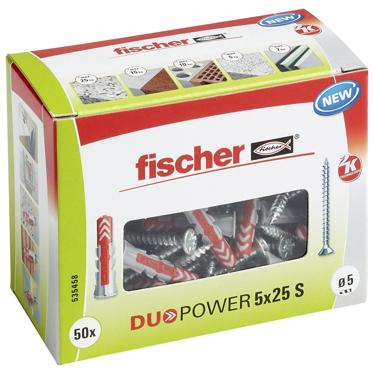 Alternatieve afbeelding voor fischer Duopower Dübel 5x25 S mit Schrauben 50 Stück