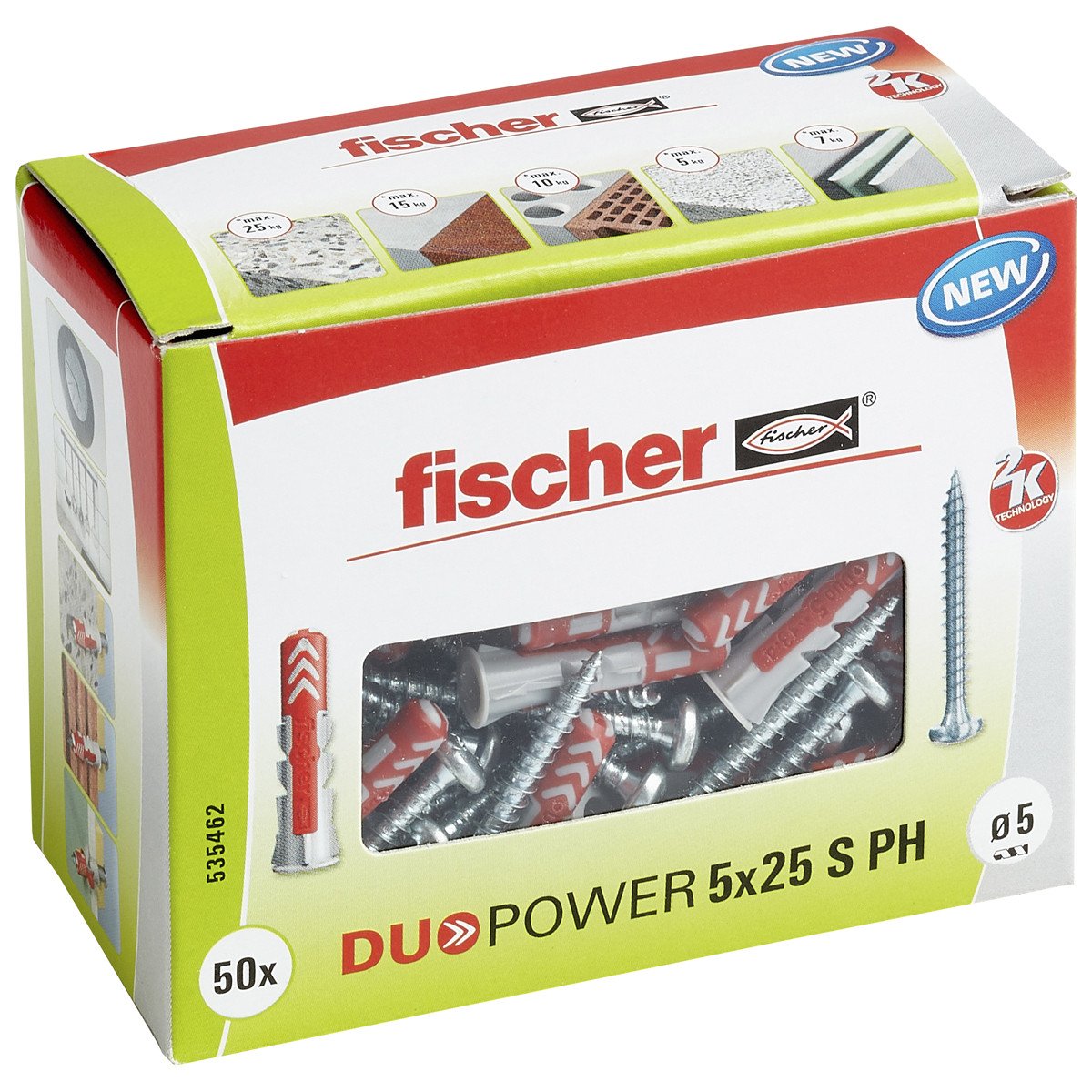 Alternatieve afbeelding voor fischer Duopower Dübel 5x25 S PH mit Linsenkopfschrauben 50 Stück