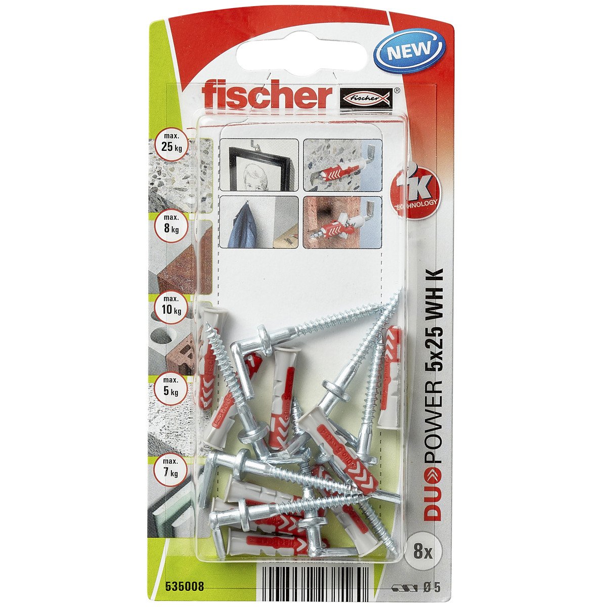Alternatieve afbeelding voor fischer Duopower Dübel 5x25 WH K mit Winkelhaken 8 Stück