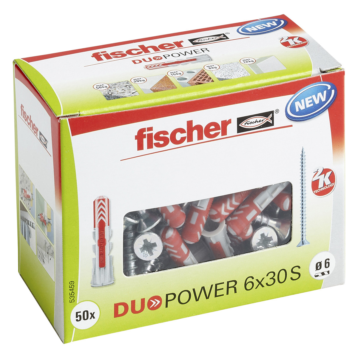 Alternatieve afbeelding voor fischer Duopower Dübel 6x30 S mit Schrauben 50 Stück