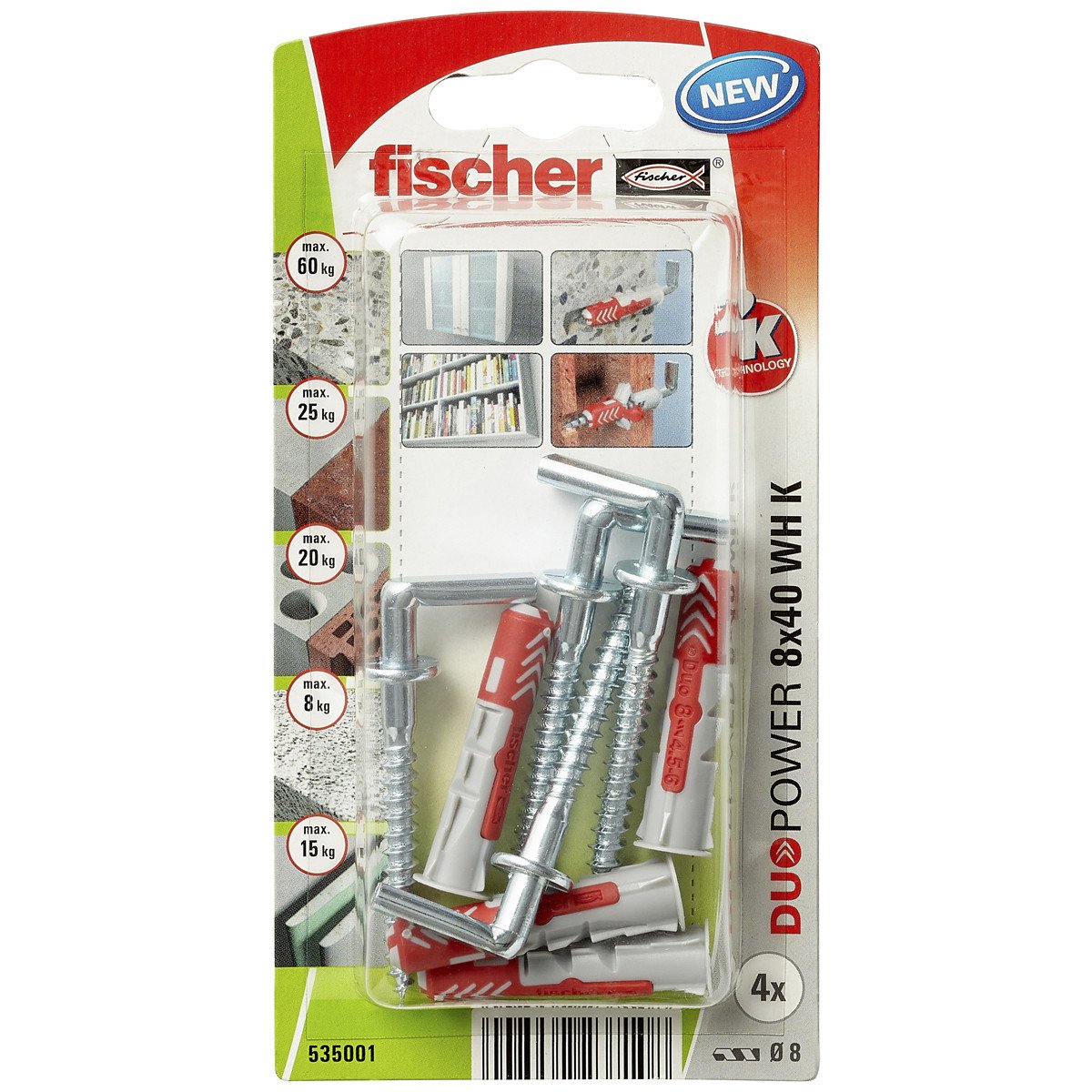 Alternatieve afbeelding voor fischer Duopower Dübel 8x40 WH K mit Winkelhaken 4 Stück