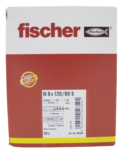 Alternatieve afbeelding voor fischer Nageldübel N 8x120/80 S 50 Stück
