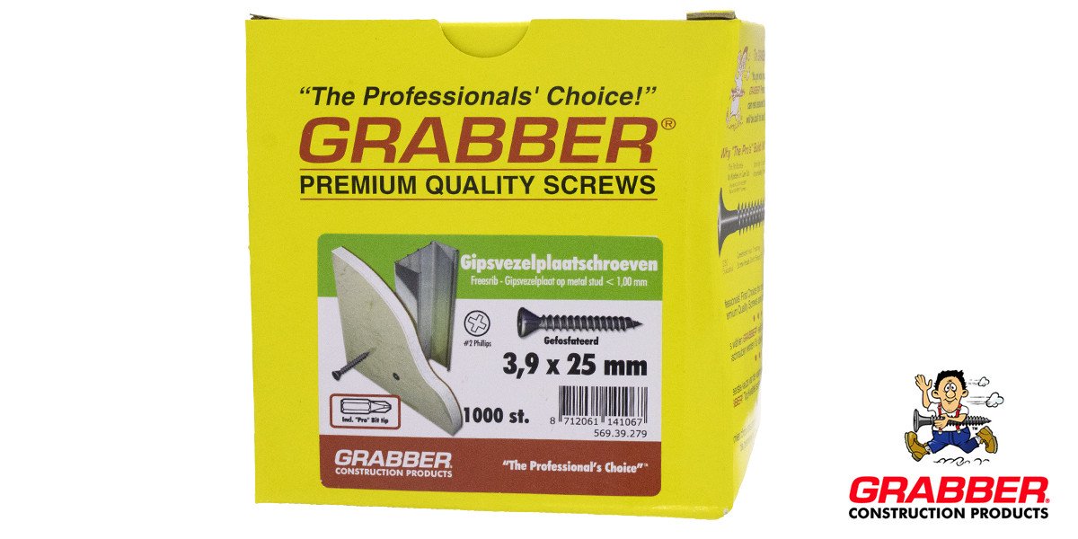 Alternatieve afbeelding voor Grabber Gipsfasersplattenschrauben 3,9x25mm phosphatiert PH2 1000 Stück