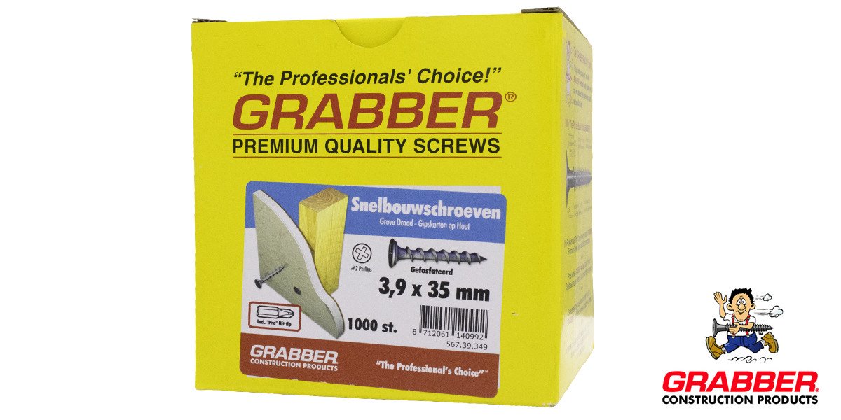 Alternatieve afbeelding voor Grabber Schnellbauschrauben 3,9x25mm phosphatiert Grobgewinde PH2 1000 Stück