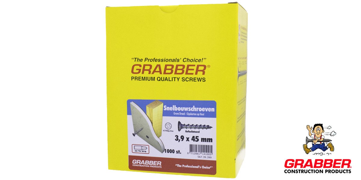 Alternatieve afbeelding voor Grabber Schnellbauschrauben 3,9x45mm phosphatiert Grobgewinde PH2 1000 Stück