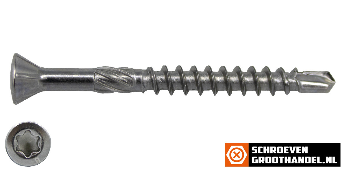 Alternatieve afbeelding voor Holzbauschrauben CSK mit Bohrspitze 5,0x70/50mm Edelstahl C1 Fräskopf TORX 200 Stück