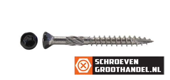 Alternatieve afbeelding voor Holzbauschrauben Kopflackiert 5x60mm Edelstahl C1 RAL9005 Tiefschwarz TORX 200 Stück