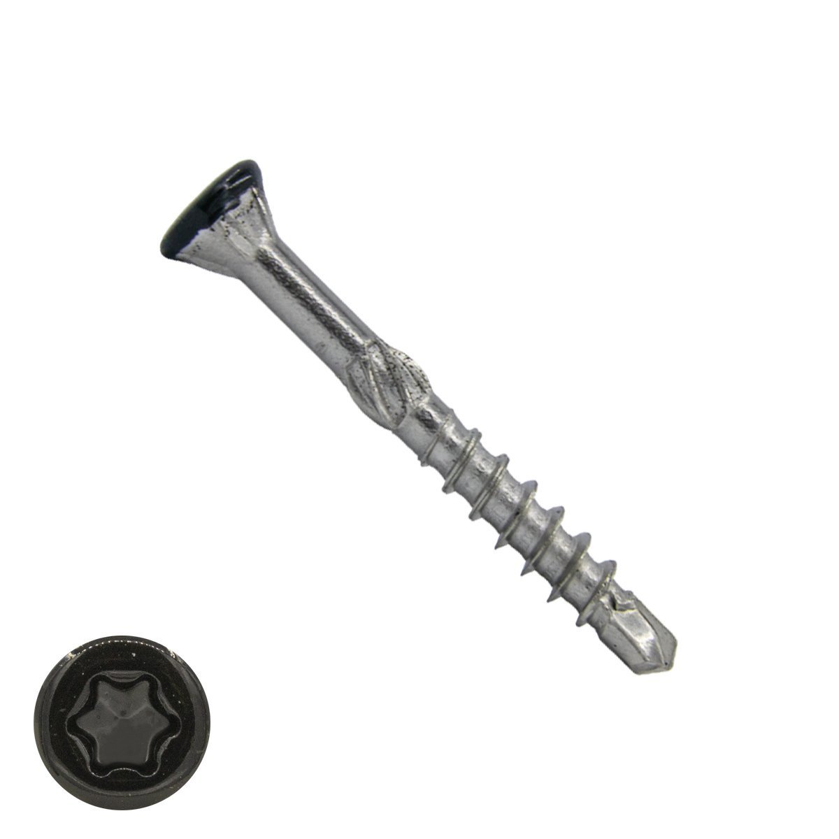 Alternatieve afbeelding voor Holzbauschrauben CSK mit Bohrspitze 4,0x40/24mm Edelstahl C1 Schwarz RAL9005 Fräskopf TORX-15 200 Stück