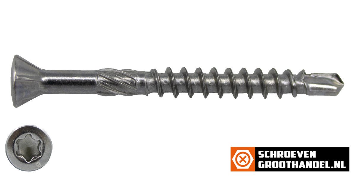 Alternatieve afbeelding voor Holzbauschrauben CSK mit Bohrspitze 4,0x45/30mm Edelstahl C1 Fräskopf TORX 200 Stück