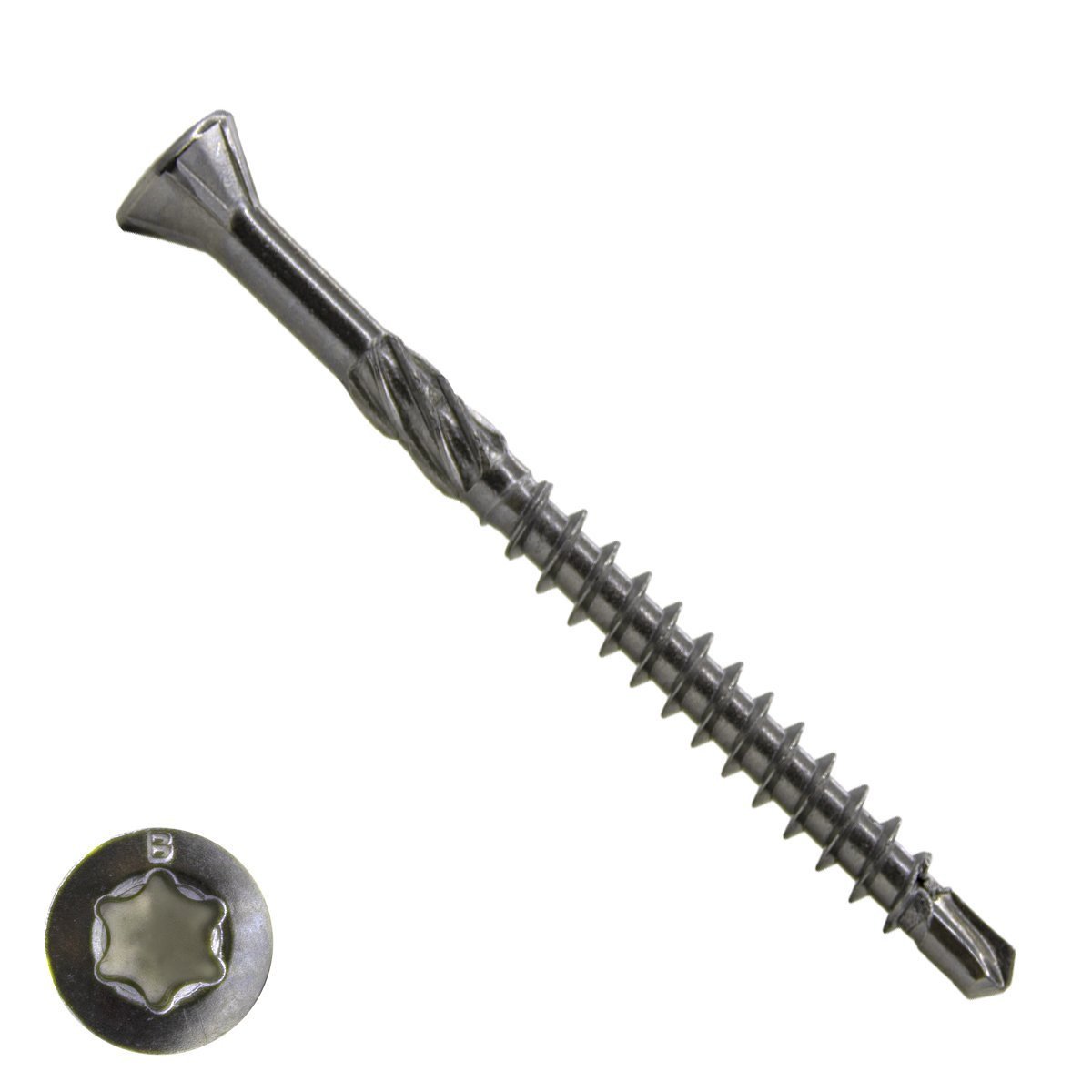 Alternatieve afbeelding voor Holzbauschrauben CSK mit Bohrspitze 4,0x70/50mm Edelstahl C1 Fräskopf TORX 200 Stück