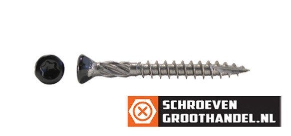 Alternatieve afbeelding voor Holzbauschrauben Kopflackiert 4x45mm Edelstahl C1 RAL9005 Tiefschwarz TORX mit Bit 200 Stück