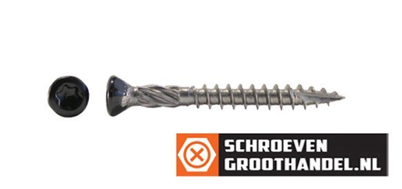 Alternatieve afbeelding voor Holzbauschrauben Kopflackiert 4x70mm Edelstahl C1 RAL9005 Tiefschwarz TORX 200 Stück
