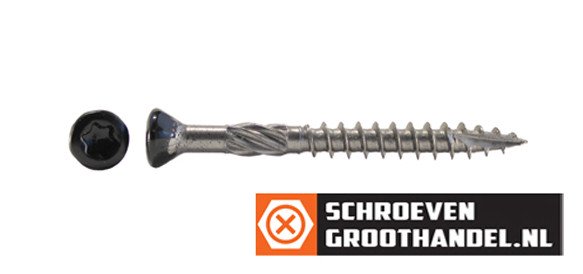Alternatieve afbeelding voor Holzbauschrauben Kopflackiert 5x60mm Edelstahl C1 RAL9005 Tiefschwarz TORX 200 Stück