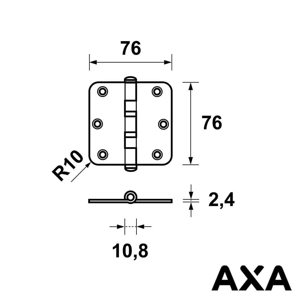 Alternatieve afbeelding voor Kugellager Scharnier 76x76mm runde Ecken Stahl AXA