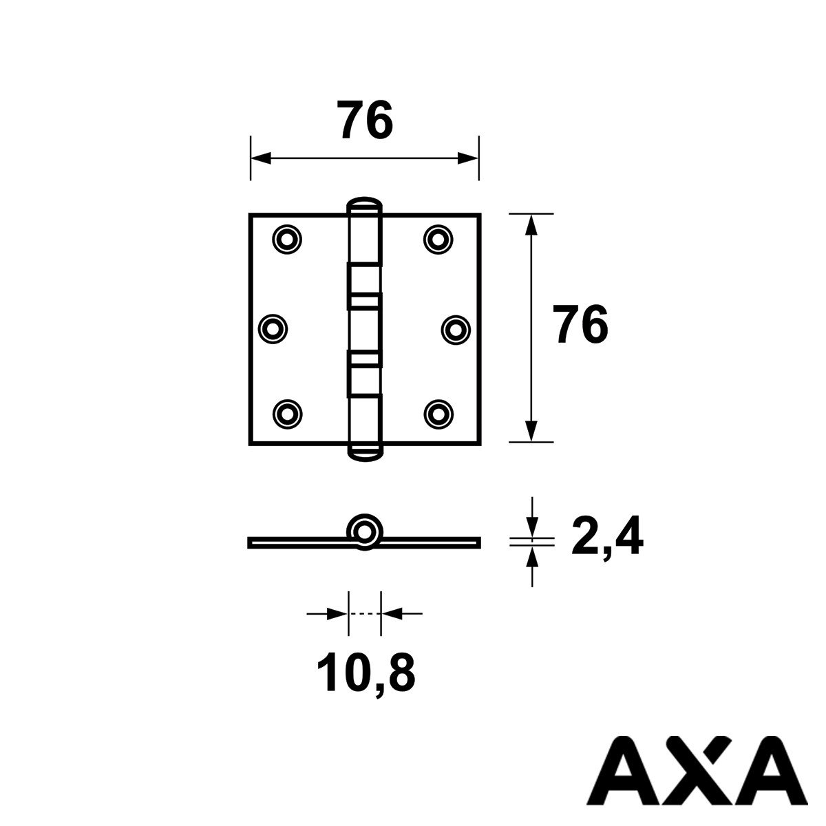 Alternatieve afbeelding voor Kugellager Scharnier 76x76mm Stahl AXA
