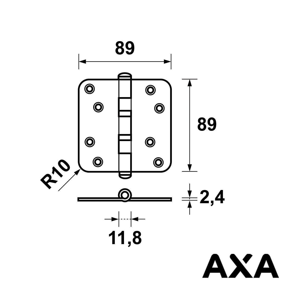Alternatieve afbeelding voor Kugellager Scharnier 89x89mm runde Ecken Stahl AXA