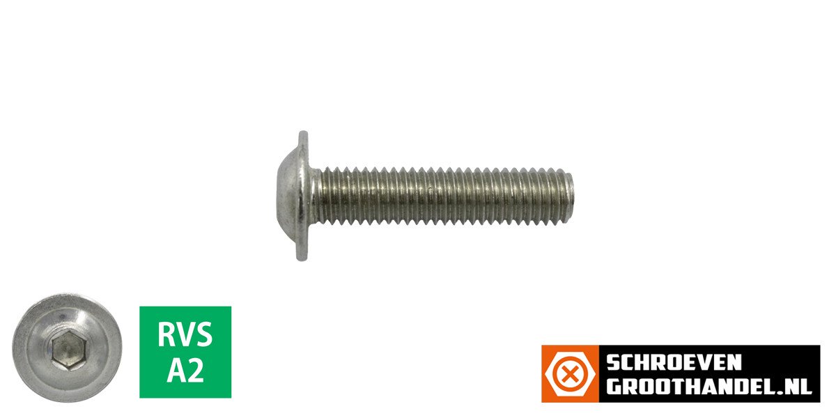 Alternatieve afbeelding voor Linsensflanschschrauben inbus M6 x 16mm Edelstahl A2 ISO7380-2 100 Stück