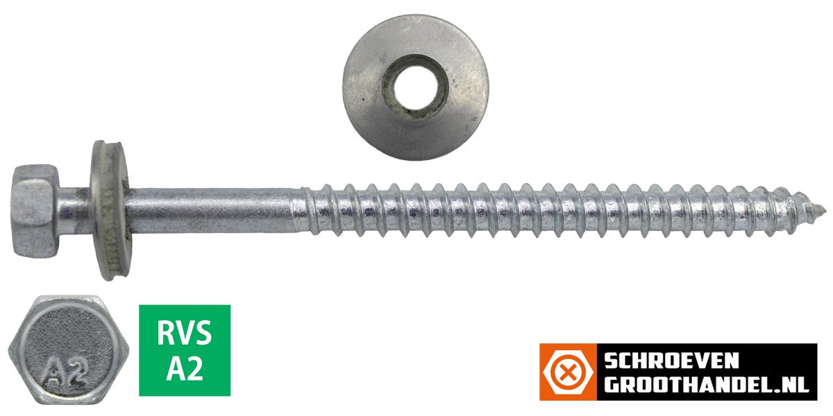 Alternatieve afbeelding voor Montageschrauben Edelstahl A2 6,5x280mm mit Dichtungsring 16mm 50 stück