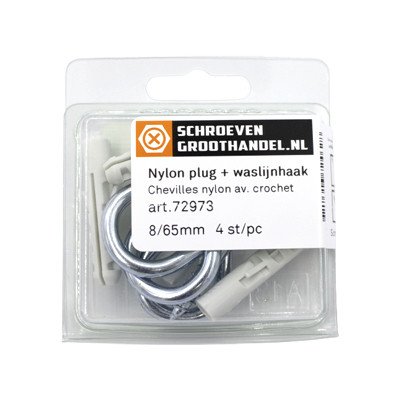 Alternatieve afbeelding voor Nylon Dübel 8mm mit Wäscheleinenhaken 65mm 4 Stück