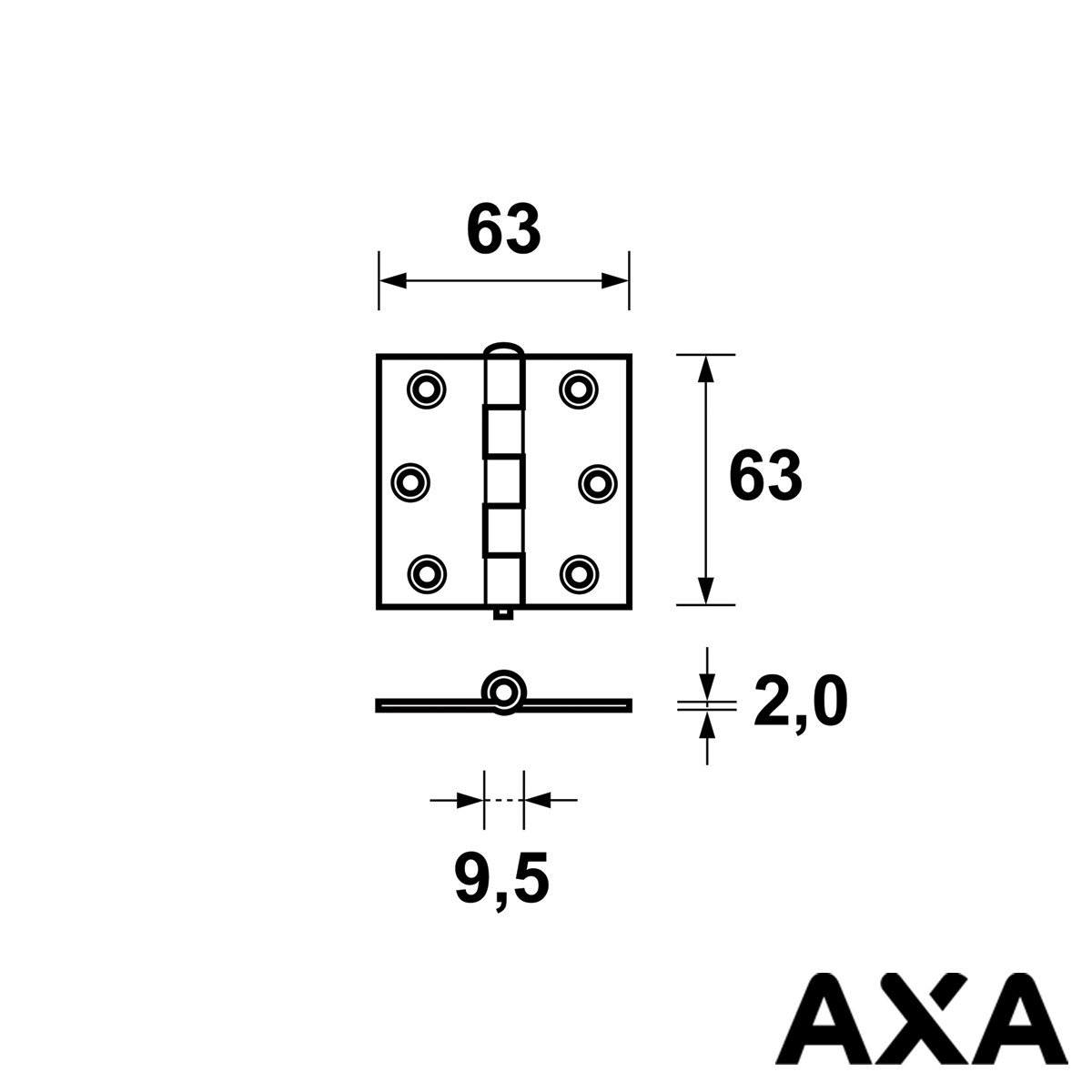 Alternatieve afbeelding voor Scharnier 63x63mm ungelagert AXA