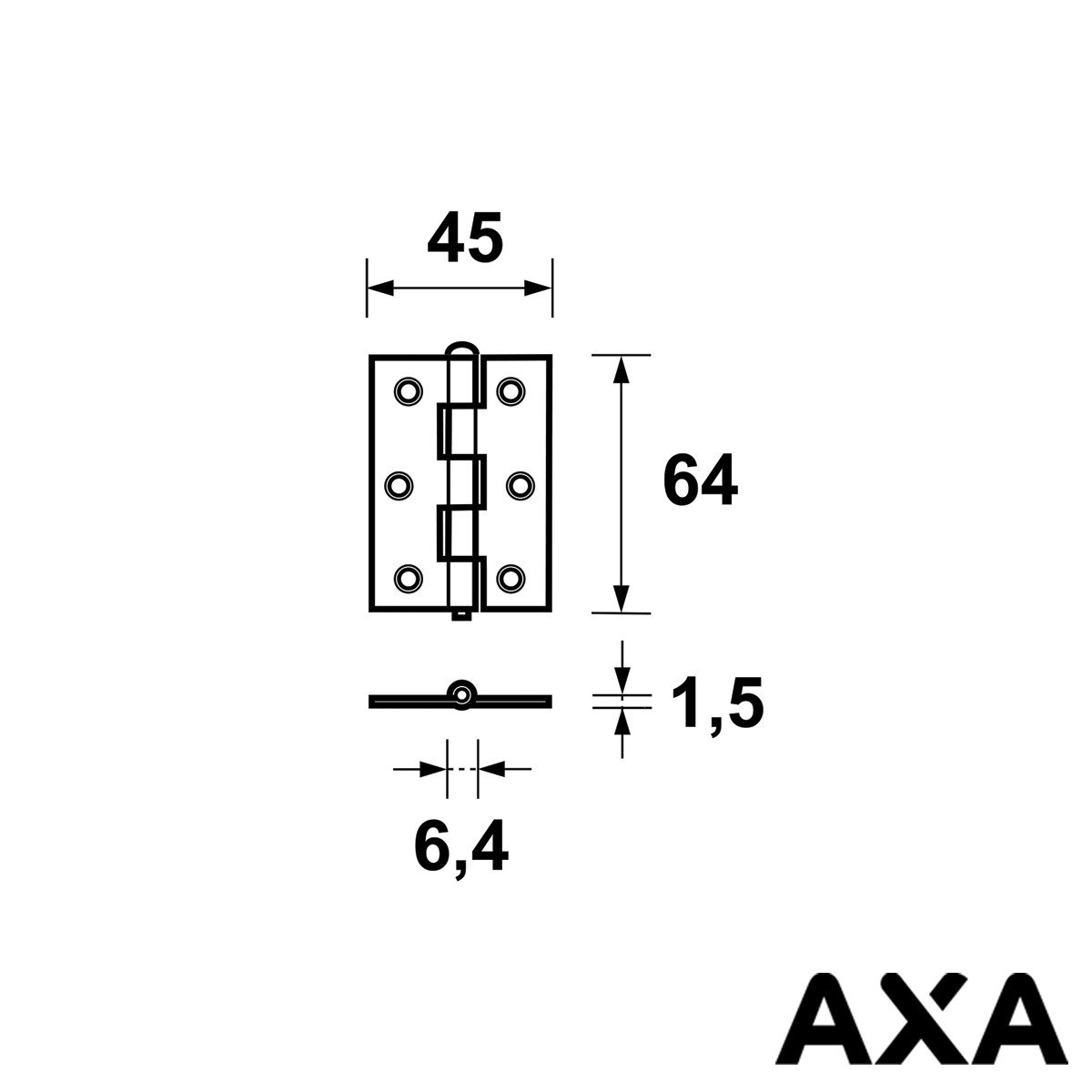 Alternatieve afbeelding voor Scharnier 64x45mm ungelagert AXA