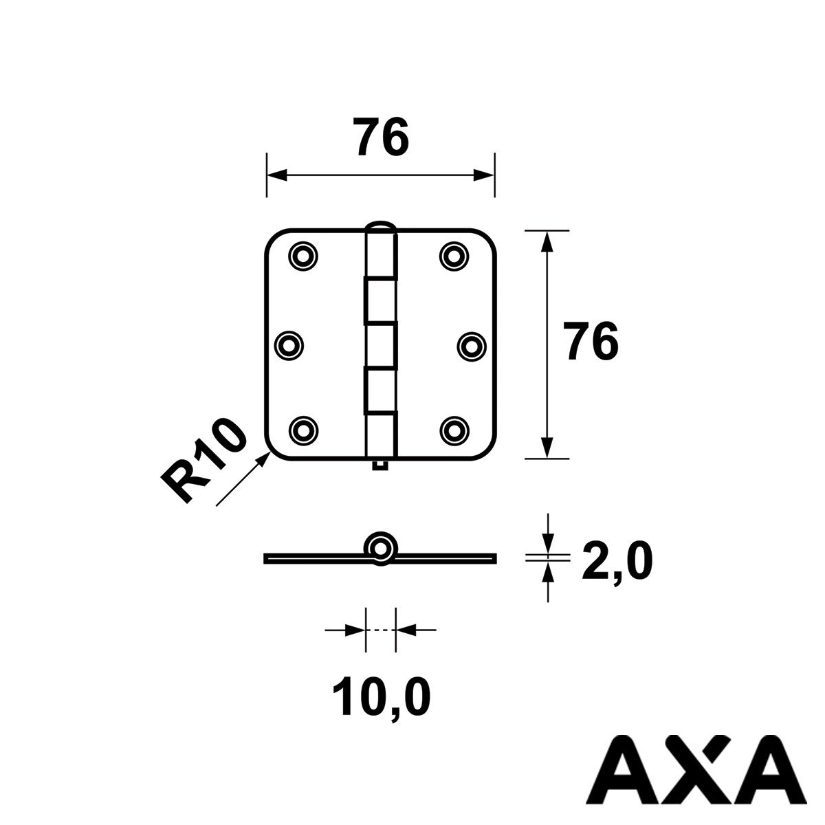 Alternatieve afbeelding voor Scharnier 76x76mm ungelagert mit runde Ecken AXA