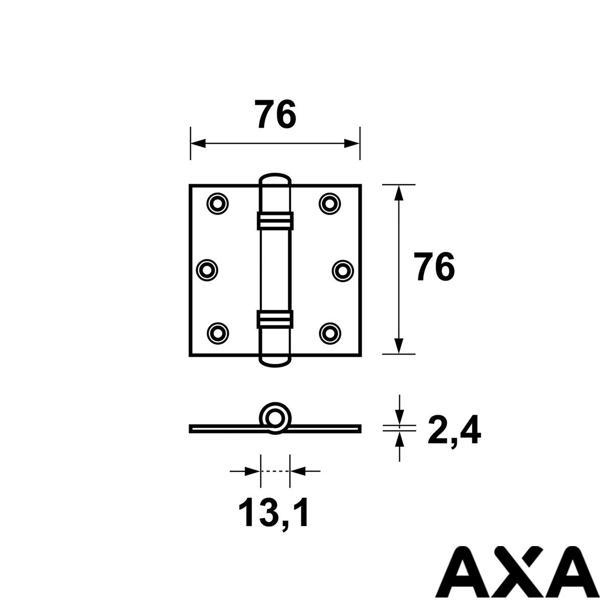 Alternatieve afbeelding voor Scharnier 76x76mm venelite Stahl AXA