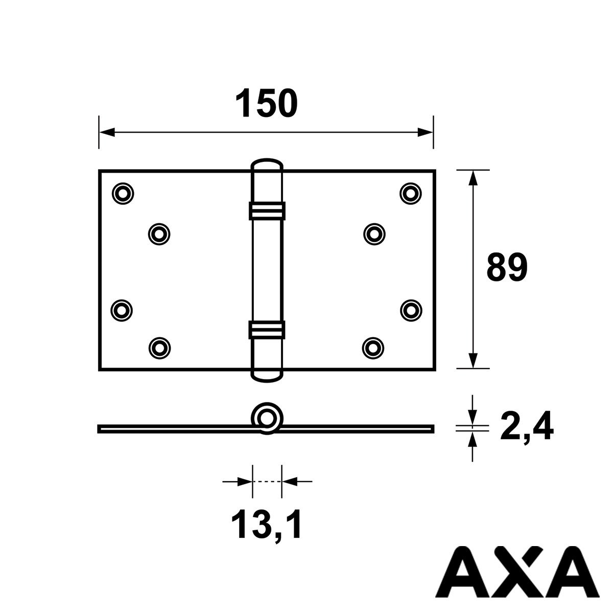 Alternatieve afbeelding voor Scharnier 89x150mm venelite Stahl AXA