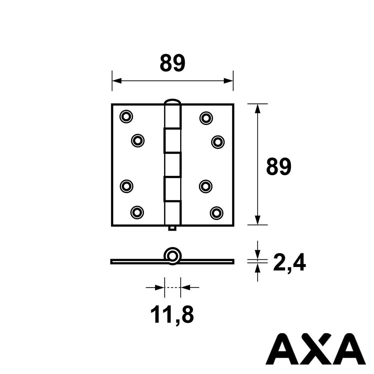 Alternatieve afbeelding voor Scharnier 89x89mm ungelagert AXA