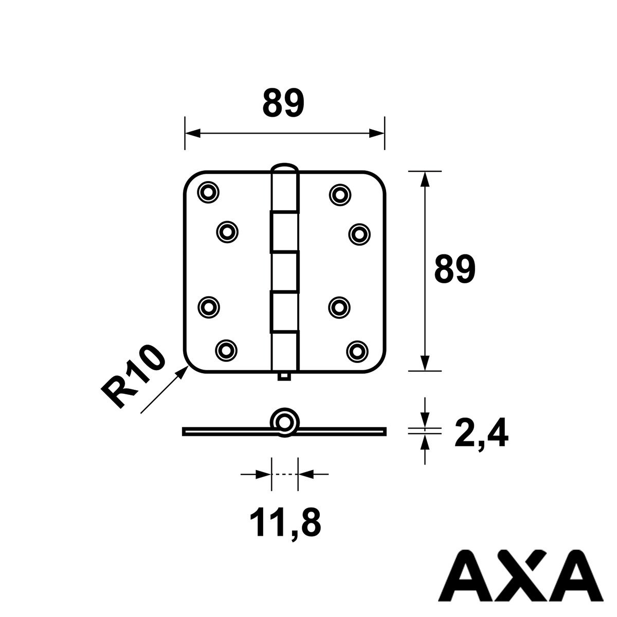 Alternatieve afbeelding voor Scharnier 89x89mm ungelagert mit runde Ecken AXA