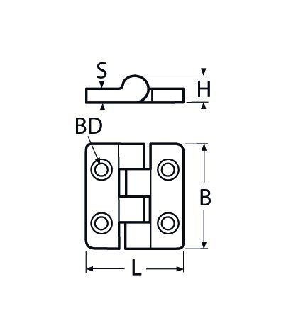 Alternatieve afbeelding voor Scharnier mit Abdeckkung 36x36mm Edelstahl A4 1 Stück