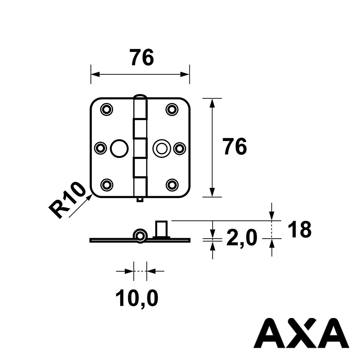 Alternatieve afbeelding voor Sicherheitsscharnier 76x76mm ungelagert Stahl SKG außen drehend AXA