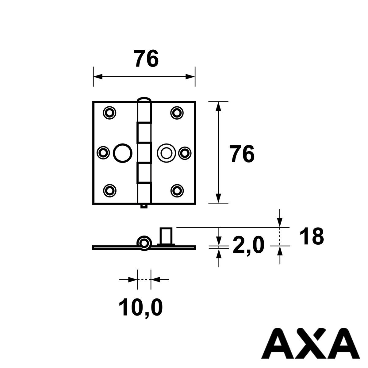Alternatieve afbeelding voor Sicherheitsscharnier 76x76mm ungelagert Stahl SKG AXA