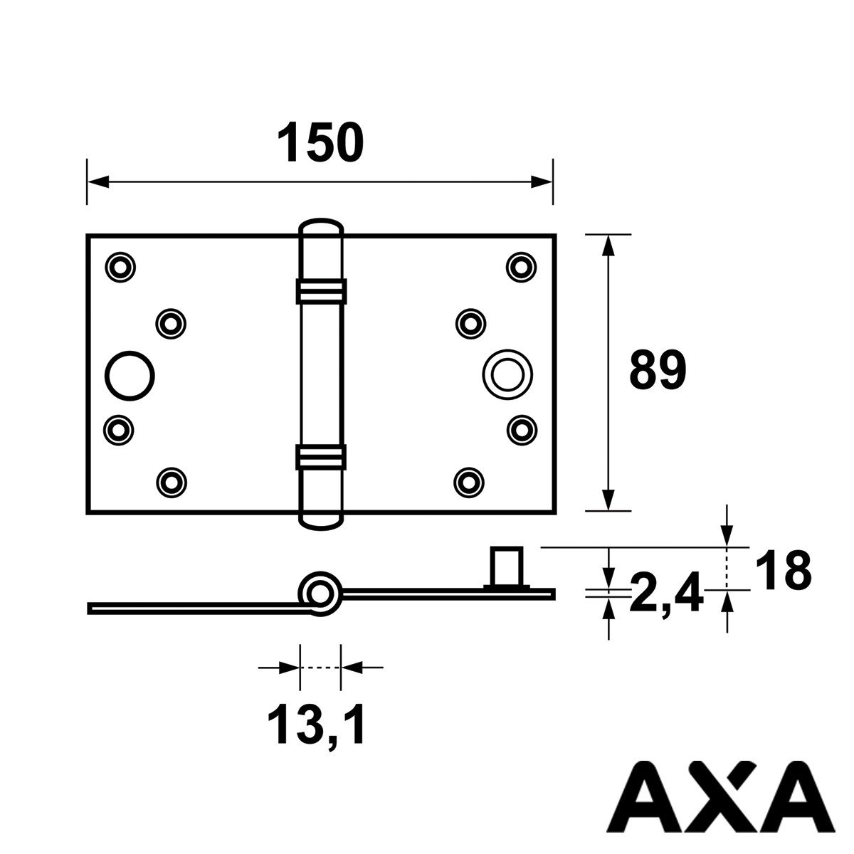 Alternatieve afbeelding voor Sicherheitsscharnier 89x150mm venelite Stahl SKG AXA