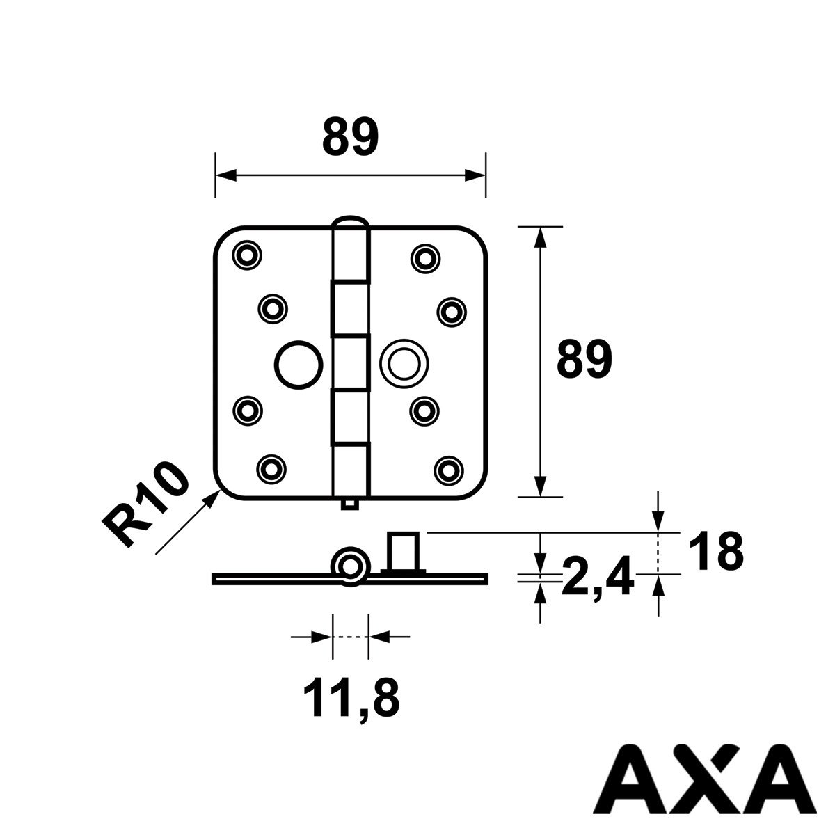 Alternatieve afbeelding voor Sicherheitsscharnier 89x89mm ungelagert Stahl runde Ecken SKG AXA